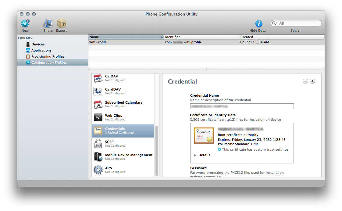 Drag and drop the Certificate in the Credentials section